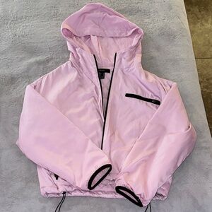 Forever 21 Light Pink Hooded Bomber Jacket with Black Trim
